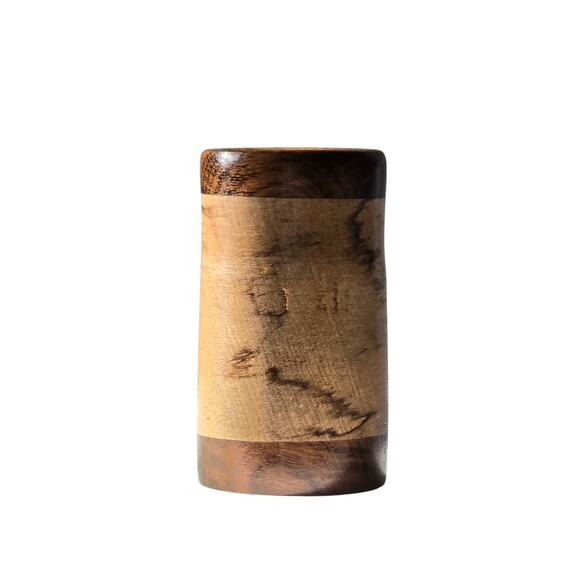 Handmade Toothpick Holder of Marquetry Pieced and Turned Wood - Picture 2 of 9